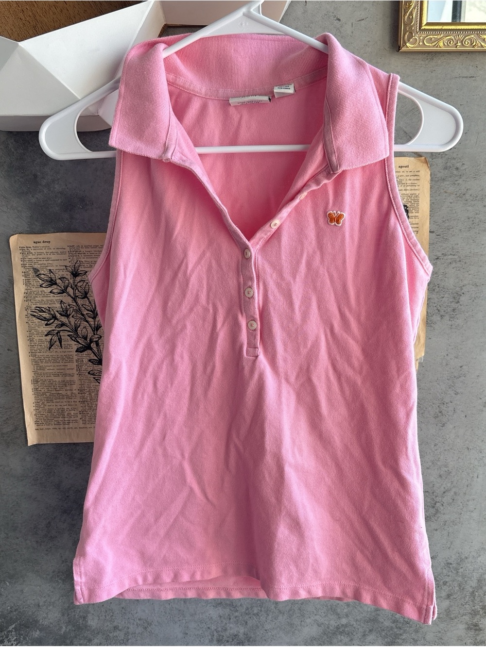 Aeropostale Y2K Pink Sleeveless Polo Tank with Butterfly Embroidered